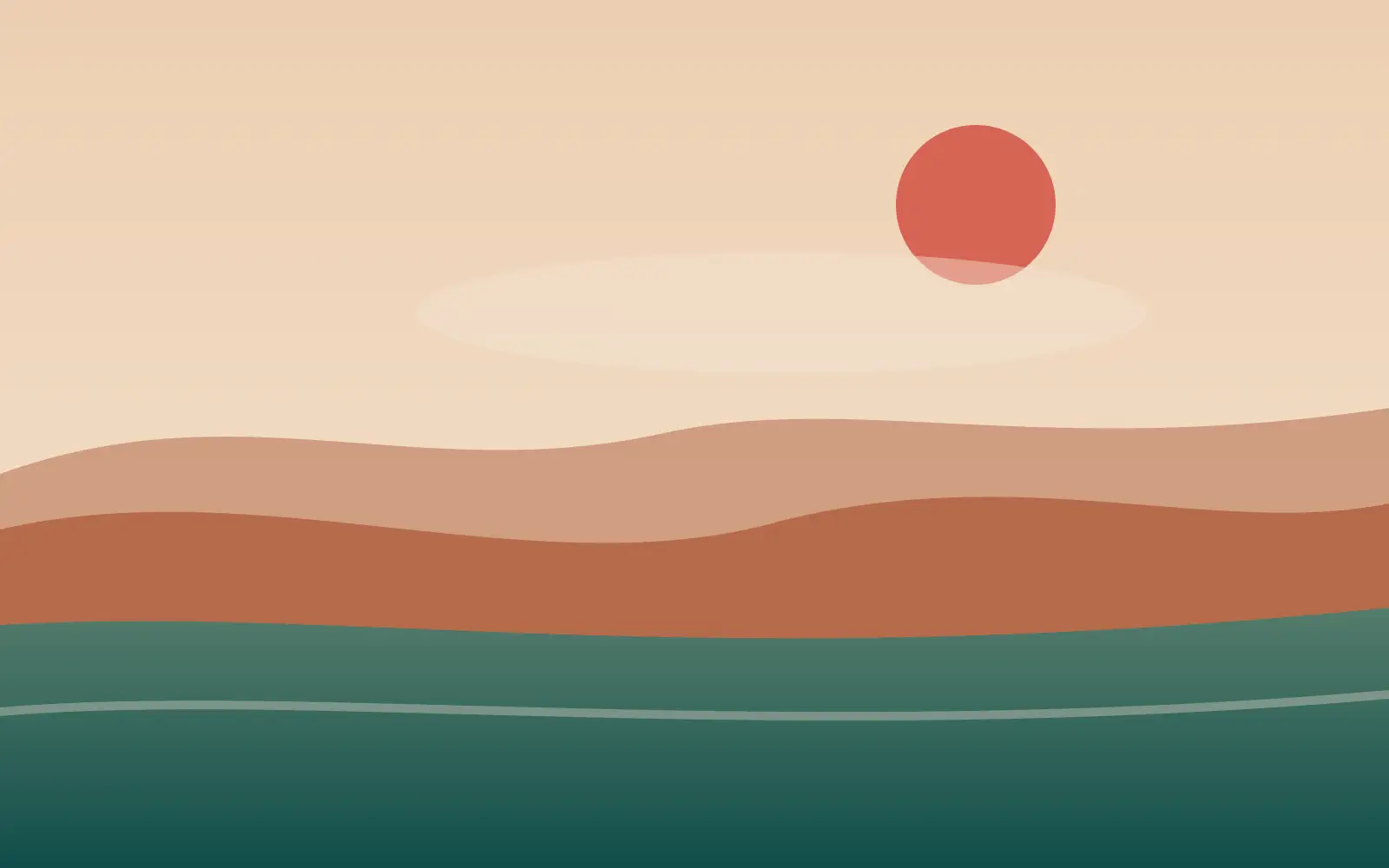 Folded hills and vine rows in sand and teal light, inland from Adelaide.