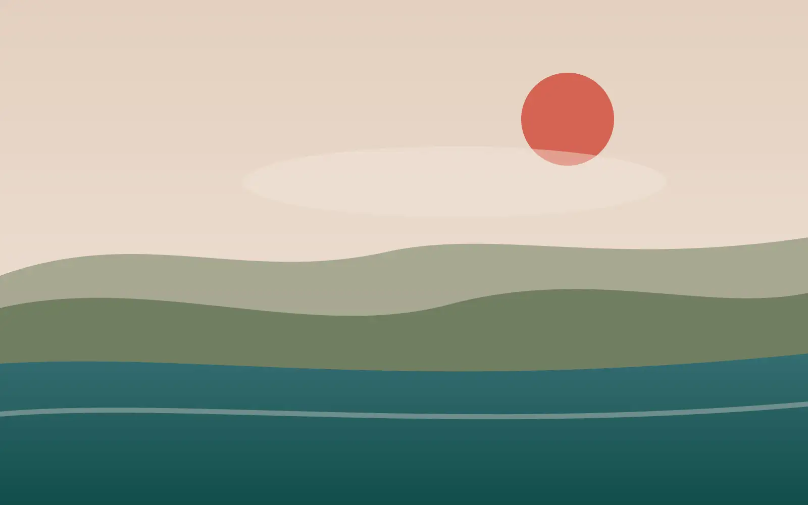 A planned lakeshore and distant ranges in charcoal and teal, the shape of a Canberra weekend.